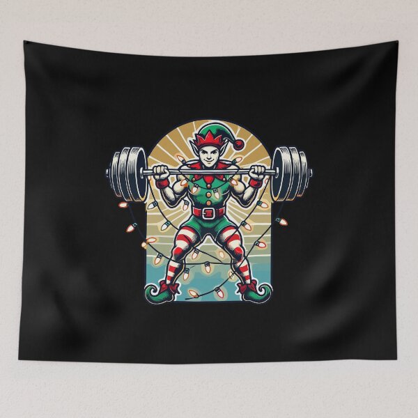 Item preview, Christmas Gym Elf With Dumbbell Training designed and sold by LuminOrb.