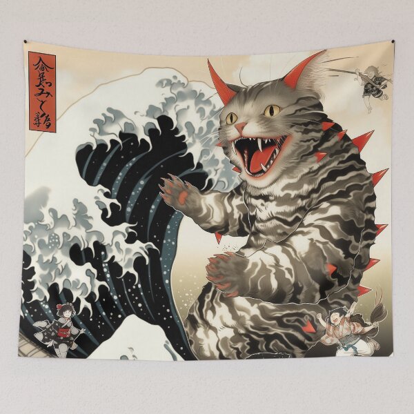 Item preview, Catzilla Cat Japanese Art Funny Cat Gifts For Men Women Kid  designed and sold by VISIONARTIST.