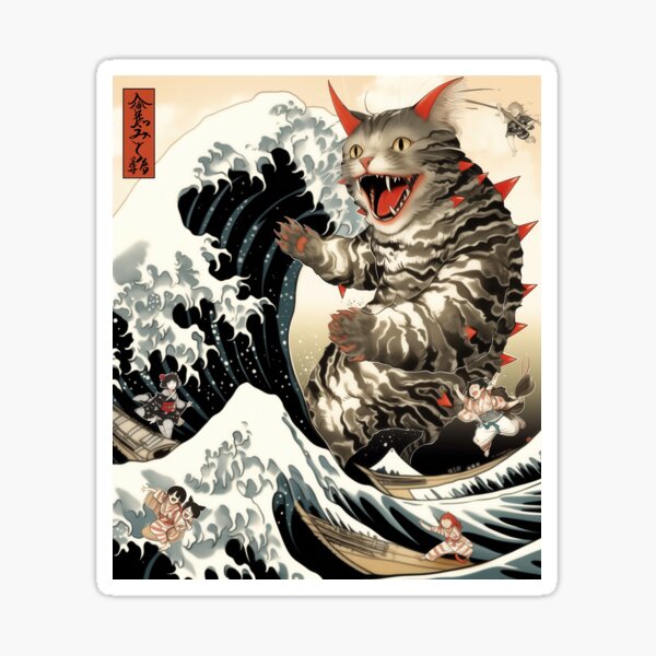 Item preview, Catzilla Cat Japanese Art Funny Cat Gifts For Men Women Kid  designed and sold by VISIONARTIST.