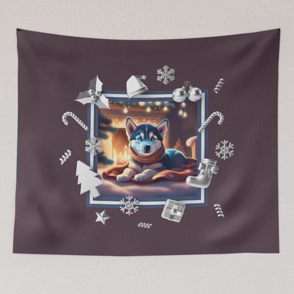 Item preview, Fluffy Husky CHRISTMAS TIME, Christmas Time, Dog Christmas, xmas, Santa, Husky, Fluffy designed and sold by GOLDENGARDENART.
