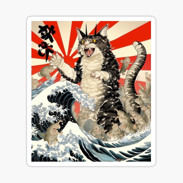 Item preview, Catzilla Cat Japanese Art Funny Cat Gifts For Men Women Kid  designed and sold by VISIONARTIST.