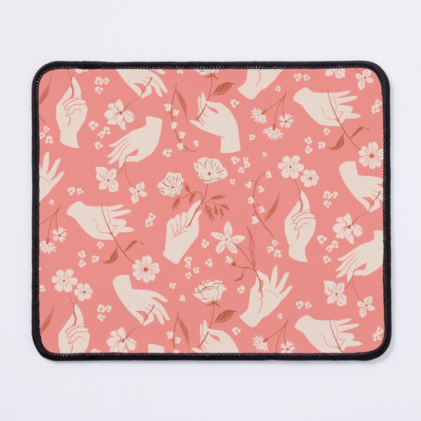 Item preview, Delicate hands holding flowers, in coral pink - Floral pattern designed and sold by Charlotte Lorge.