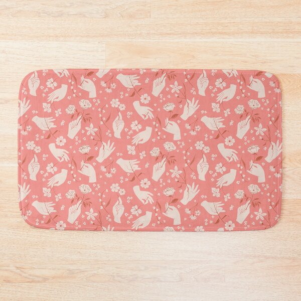 Item preview, Delicate hands holding flowers, in coral pink - Floral pattern designed and sold by Charlotte Lorge.