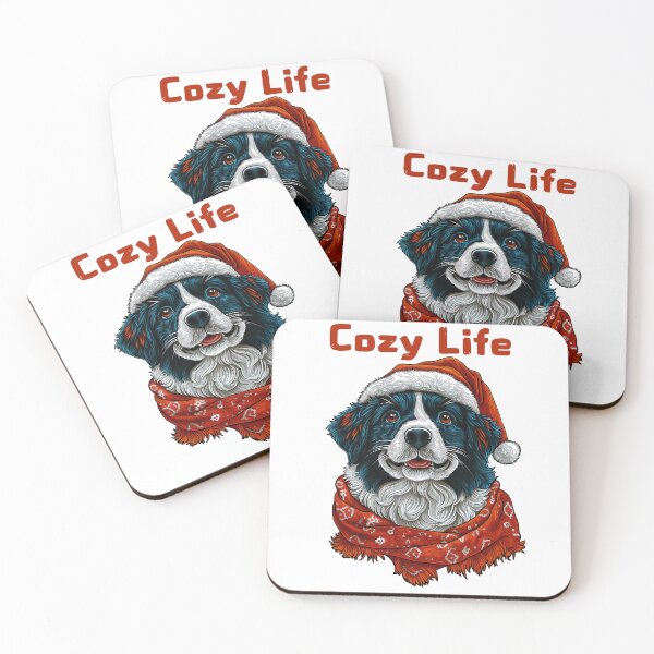 Item preview, Cozy Dog Art, Christmas Border Collie, Festive Pet Illustration, Santa Hat Dog, Winter Canine Design designed and sold by BukkyStory.