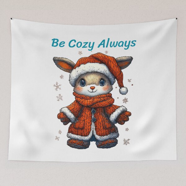 Item preview, Cozy Bunny Art, Winter Animal Illustration, Cute Christmas Rabbit, Be Cozy Always Design, Snowflake Bunny Art designed and sold by BukkyStory.