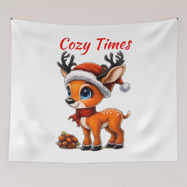 Item preview, Cozy Reindeer Art, Cute Holiday Deer, Festive Christmas Animal, Santa Hat Reindeer, Winter Deer Design designed and sold by BukkyStory.