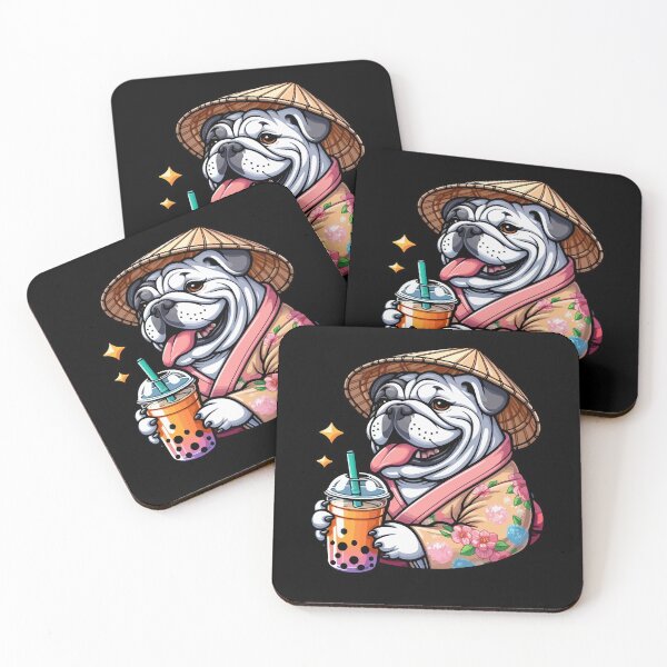 Item preview, Bulldog bebiendo té de burbujas en kimono japonés designed and sold by Artistoos.