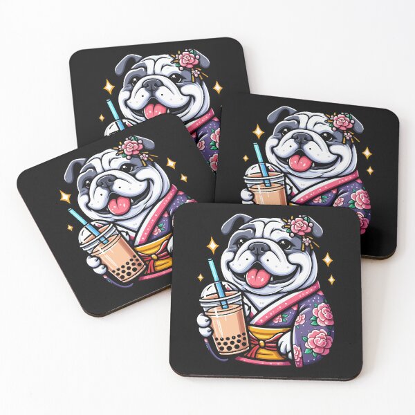 Item preview, Bulldog bebiendo té de burbujas en kimono japonés designed and sold by Artistoos.