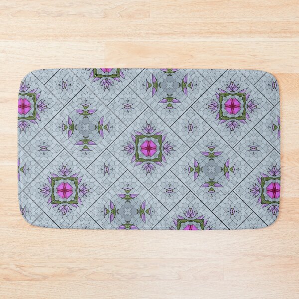 Item preview, Pink and green floral pattern with shades of grey tiled background. designed and sold by Zilpa’s Prints.