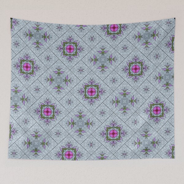 Item preview, Pink and green floral pattern with shades of grey tiled background. designed and sold by Zilpa’s Prints.