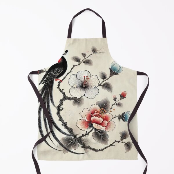Item preview, Chinese magnolia branch side calligraphy and black bird Chinese painting - Chinese ink drawing designed and sold by Kallandra.