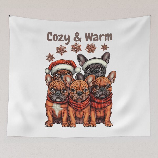 Item preview, Cozy French Bulldogs, Holiday Dog Art, Winter Bulldog Design, Festive Puppy Illustration, Christmas Frenchie Portrait designed and sold by BukkyStory.