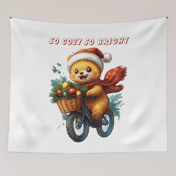 Item preview, Cozy Christmas Bear, Festive Bike Ride, Holiday Bear Design, Christmas Basket Art, Winter Bear Illustration designed and sold by BukkyStory.