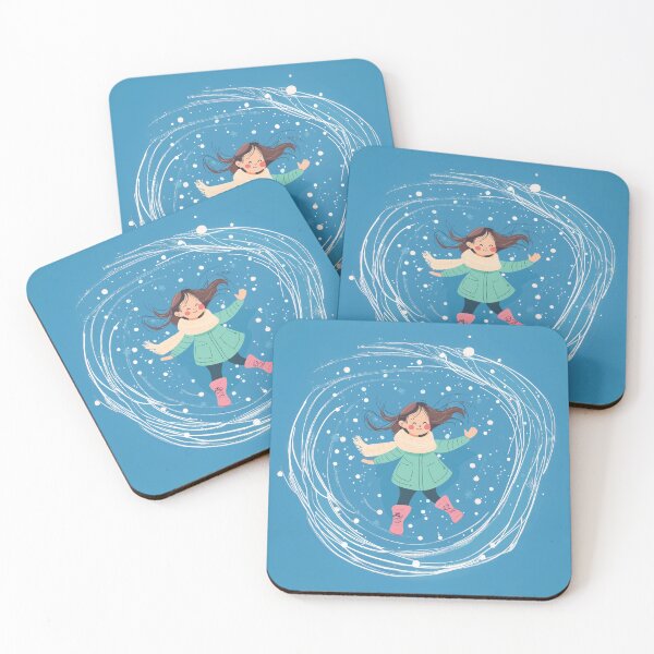 Item preview, A cute girl in winter clothes and boots is flying against the background of swirling snow.  designed and sold by HEMRO.
