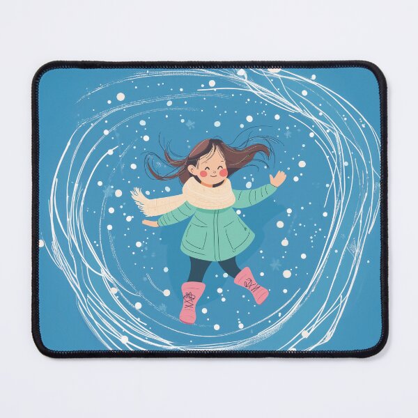 Item preview, A cute girl in winter clothes and boots is flying against the background of swirling snow.  designed and sold by HEMRO.