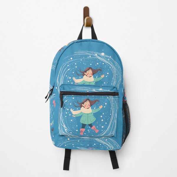 Item preview, A cute girl in winter clothes and boots is flying against the background of swirling snow. designed and sold by HEMRO.