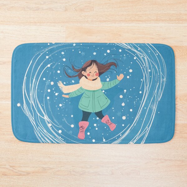 Item preview, A cute girl in winter clothes and boots is flying against the background of swirling snow.  designed and sold by HEMRO.