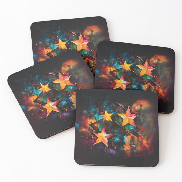 Item preview, A design of three luminous stars blazed against a backdrop of swirling nebulae and vibrant colors. designed and sold by HEMRO.