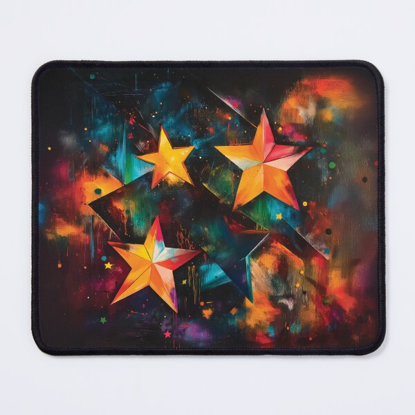 Item preview, A design of three luminous stars blazed against a backdrop of swirling nebulae and vibrant colors. designed and sold by HEMRO.