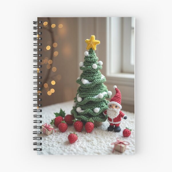 Item preview,  A knitted Christmas tree with a Santa Claus figurine and strawberries under it. designed and sold by Creative88Art.
