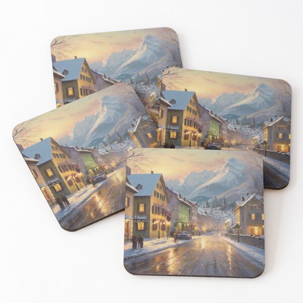 Item preview, Snowfall on a Serene Mountain Street designed and sold by BlareBlare.