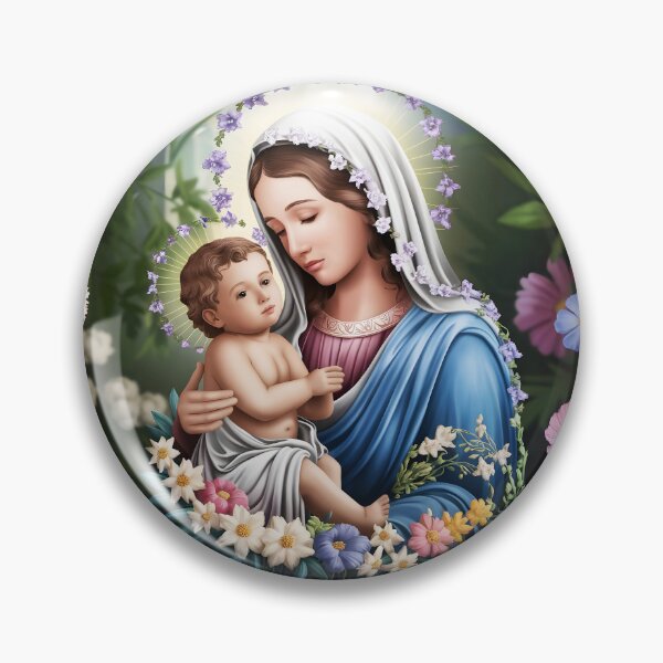 Item preview, Floral portrait of Virgin Mary and baby Jesus designed and sold by EvaAngel.