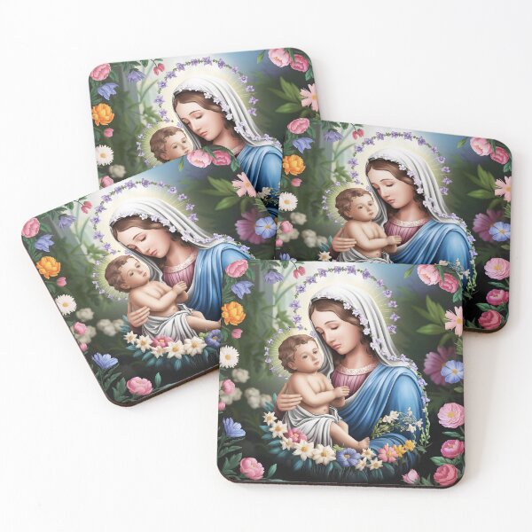 Item preview, Floral portrait of Virgin Mary and baby Jesus designed and sold by EvaAngel.