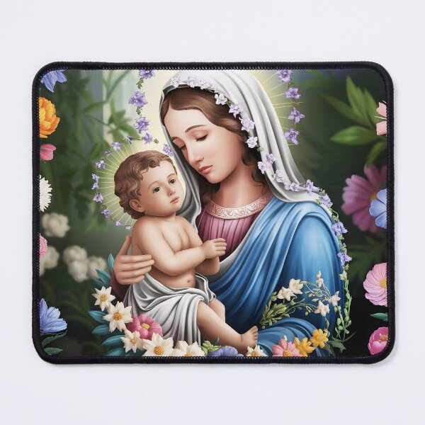 Item preview, Floral portrait of Virgin Mary and baby Jesus designed and sold by EvaAngel.