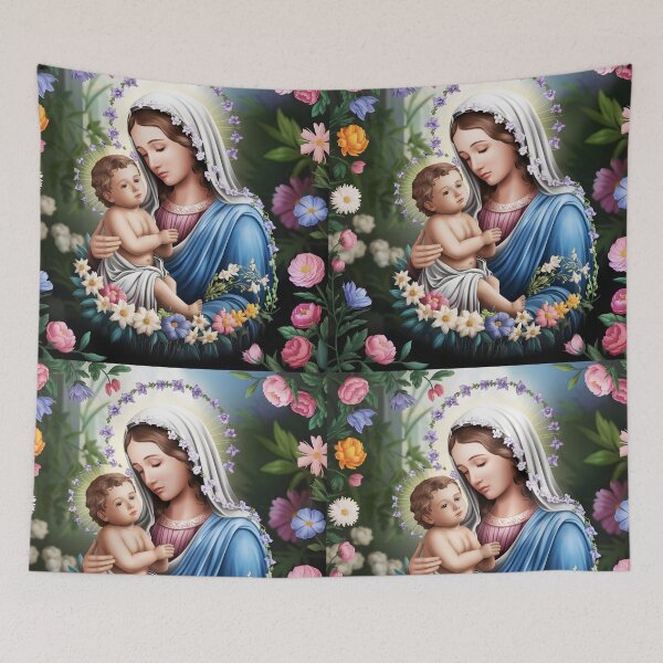 Item preview, Floral portrait of Virgin Mary and baby Jesus designed and sold by EvaAngel.