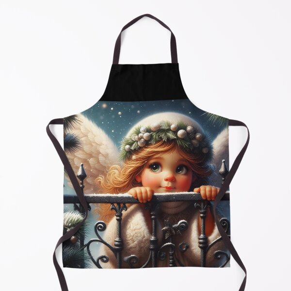 Item preview, Cute little girl angel behind a wrought iron fence winter Xmas Art designed and sold by EvaAngel.