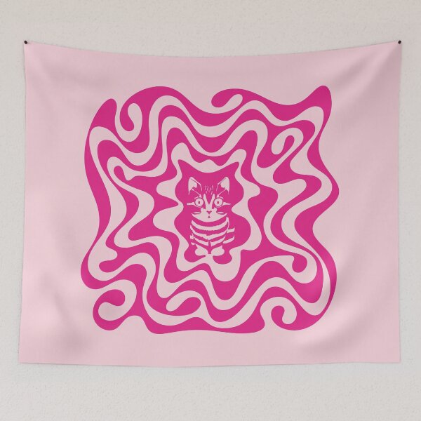 Item preview, Retro Aesthetic, Wavy Groovy Art With Cat, Pink designed and sold by memendesign.