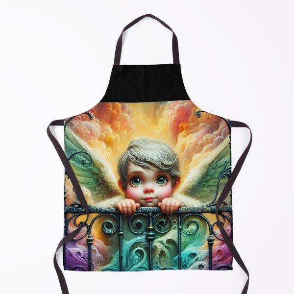 Item preview, Cute little boy mint angel at the gate of heaven with colorful pastel clouds behind aquarelle watercolor designed and sold by EvaAngel.