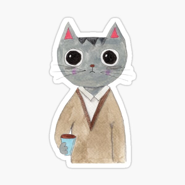 Cat with Coffee Contemplations Sticker