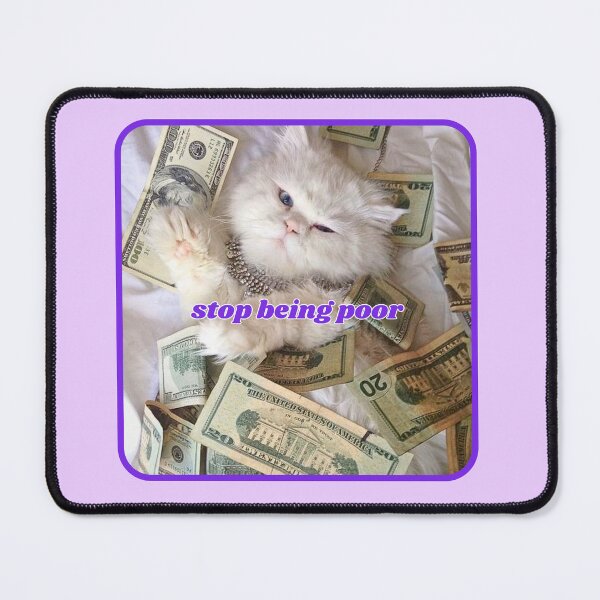 Item preview, Stop being poor, white cat with dollar bills designed and sold by Eternity Eventually.