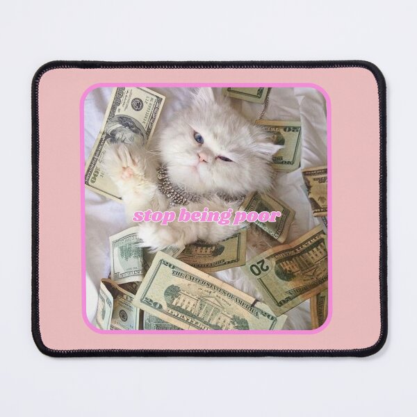 Item preview, Stop being poor, white cat with dollar bills designed and sold by Eternity Eventually.