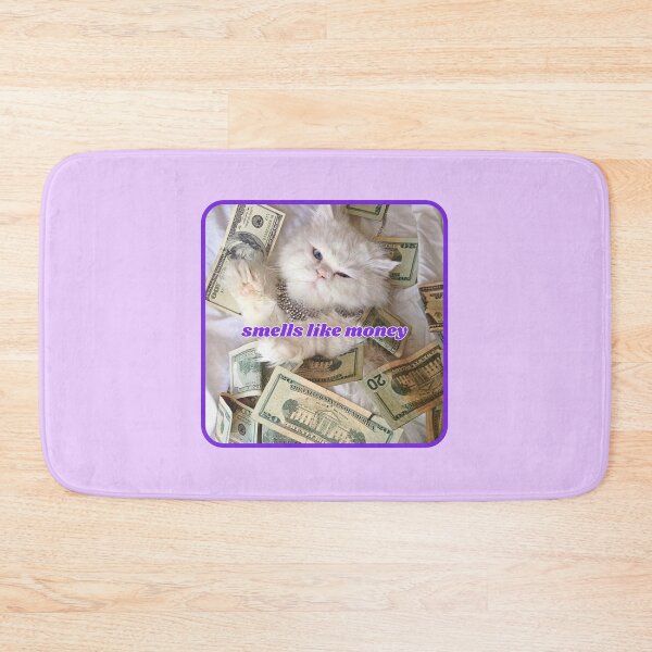 Item preview, Smells like money, white cat with dollar bills designed and sold by Eternity Eventually.