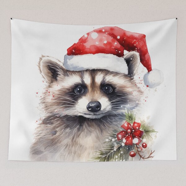 Item preview, Raccoon in Santa's hat designed and sold by patternshoprad.