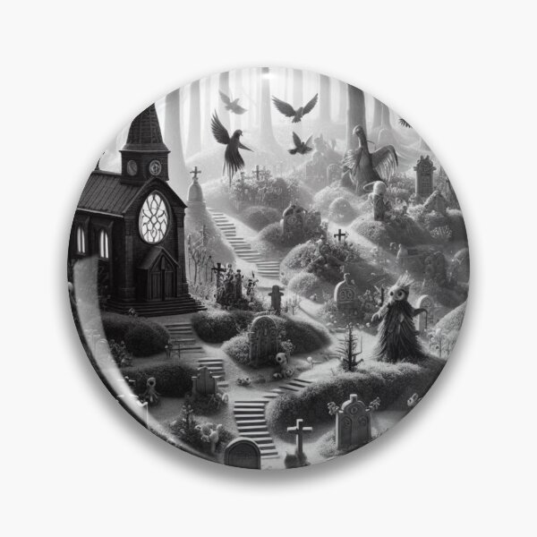 Item preview, black and white graveyard in the forest designed and sold by MysteryAlien.