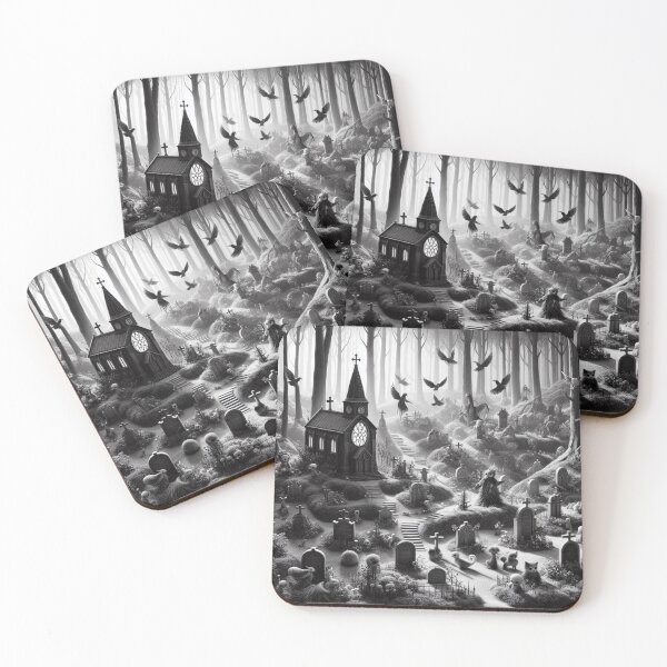 Item preview, black and white graveyard in the forest designed and sold by MysteryAlien.