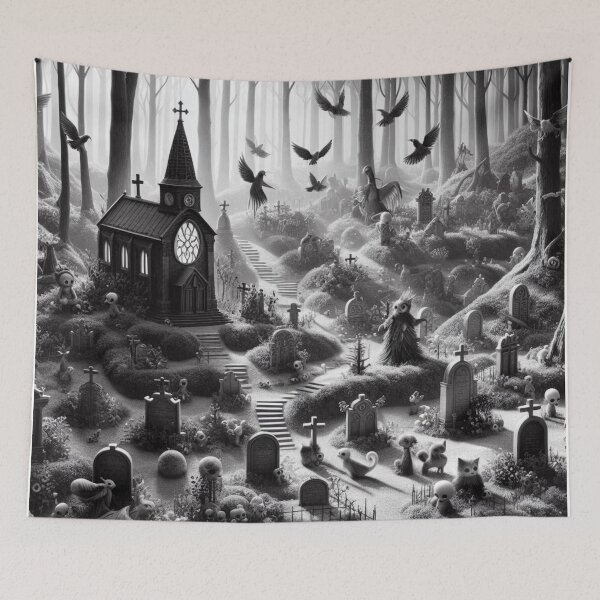 Item preview, black and white graveyard in the forest designed and sold by MysteryAlien.