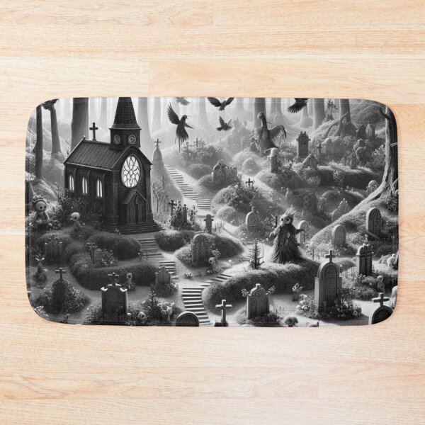 Item preview, black and white graveyard in the forest designed and sold by MysteryAlien.