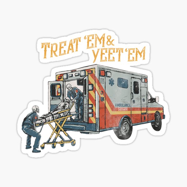 Vista previa del artículo con la obra «Ambulancia esqueleto "Trátalos y sácalos"», diseñado y vendido por stickerjiggel.