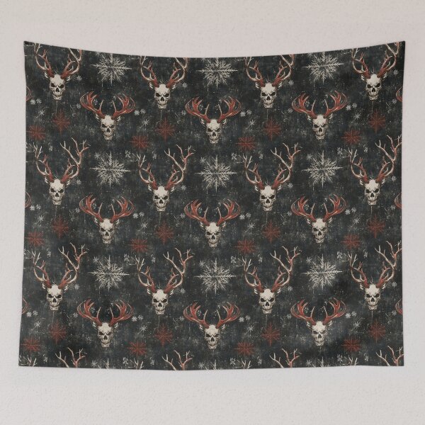 Item preview, Gloomy Christmas Deer Antlers Skull Distressed Black Background with Snowflakes designed and sold by AgathaZolastore.