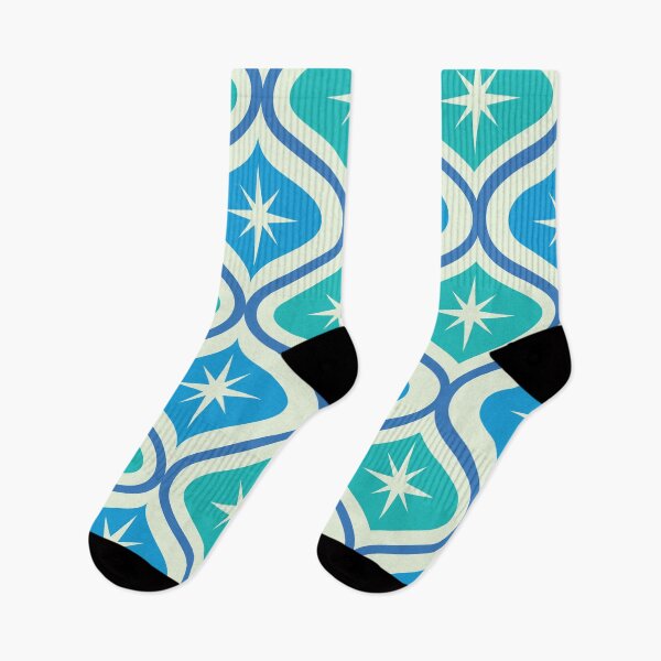 Item preview, Mid Century Atomic Starbursts on Blue and Teal Ogee Pattern  designed and sold by Yasminepatterns .