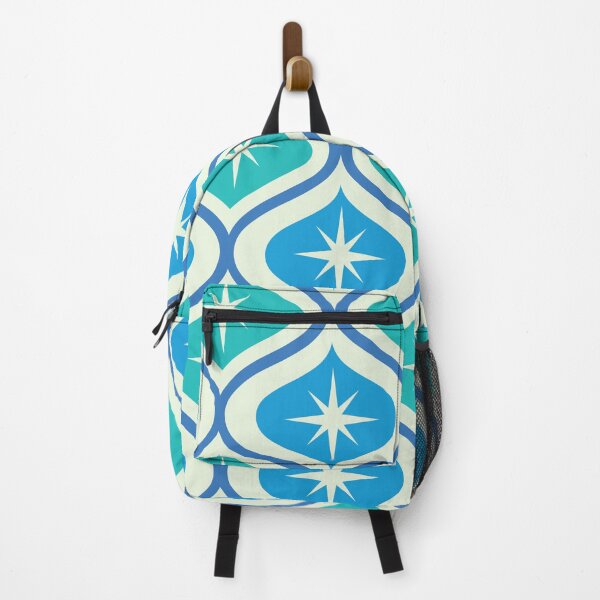 Item preview, Mid Century Atomic Starbursts on Blue and Teal Ogee Pattern designed and sold by Yasminepatterns .