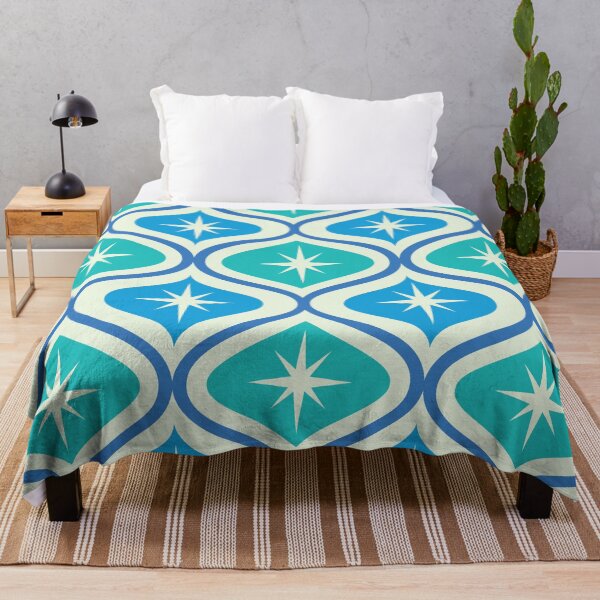 Item preview, Mid Century Atomic Starbursts on Blue and Teal Ogee Pattern  designed and sold by Yasminepatterns .