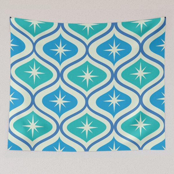 Item preview, Mid Century Atomic Starbursts on Blue and Teal Ogee Pattern  designed and sold by Yasminepatterns .