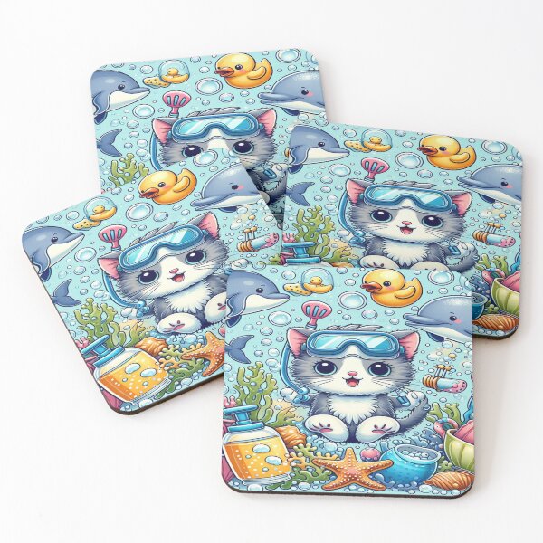 Item preview, Cartoon Kitten Underwater Adventure Shower Curtain Kids Bathroom designed and sold by Naomi Gutierrez Parrish.