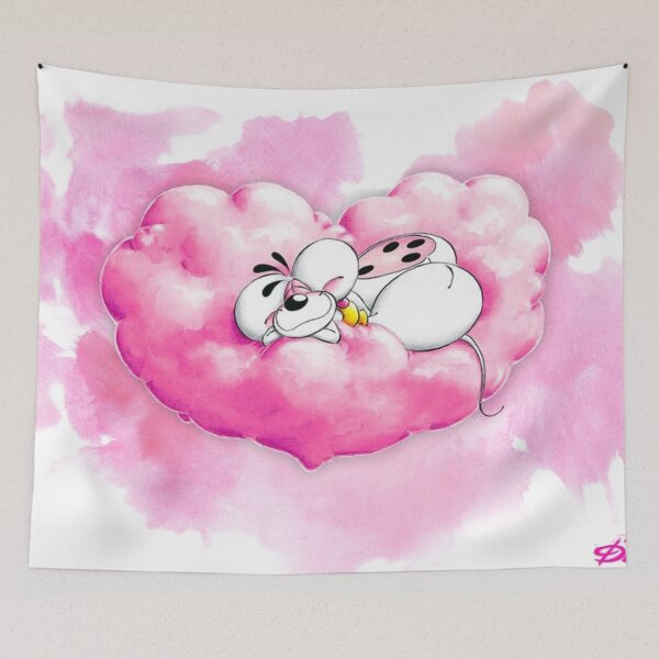 Item preview, Diddl on his pink heart shaped cloud designed and sold by Kitsune987.