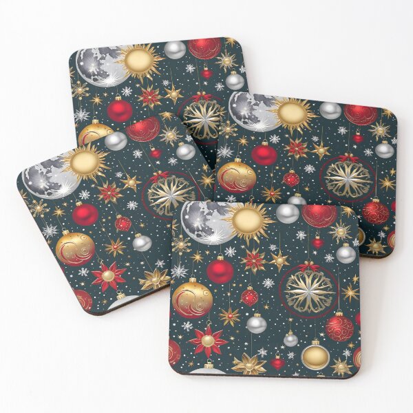 Item preview, Vibrant, moons and suns, Red, Silver and golds Christmas Ornaments designed and sold by Shelley Loewnau-Jones Studio.